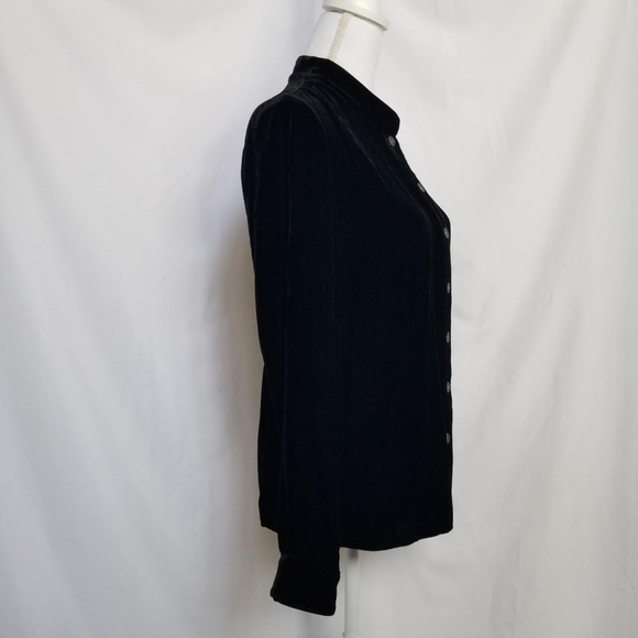 J.jill black silk & rayon black velvet velour long-sleeve blouse shirt top sz Sm - Picture 7 of 8